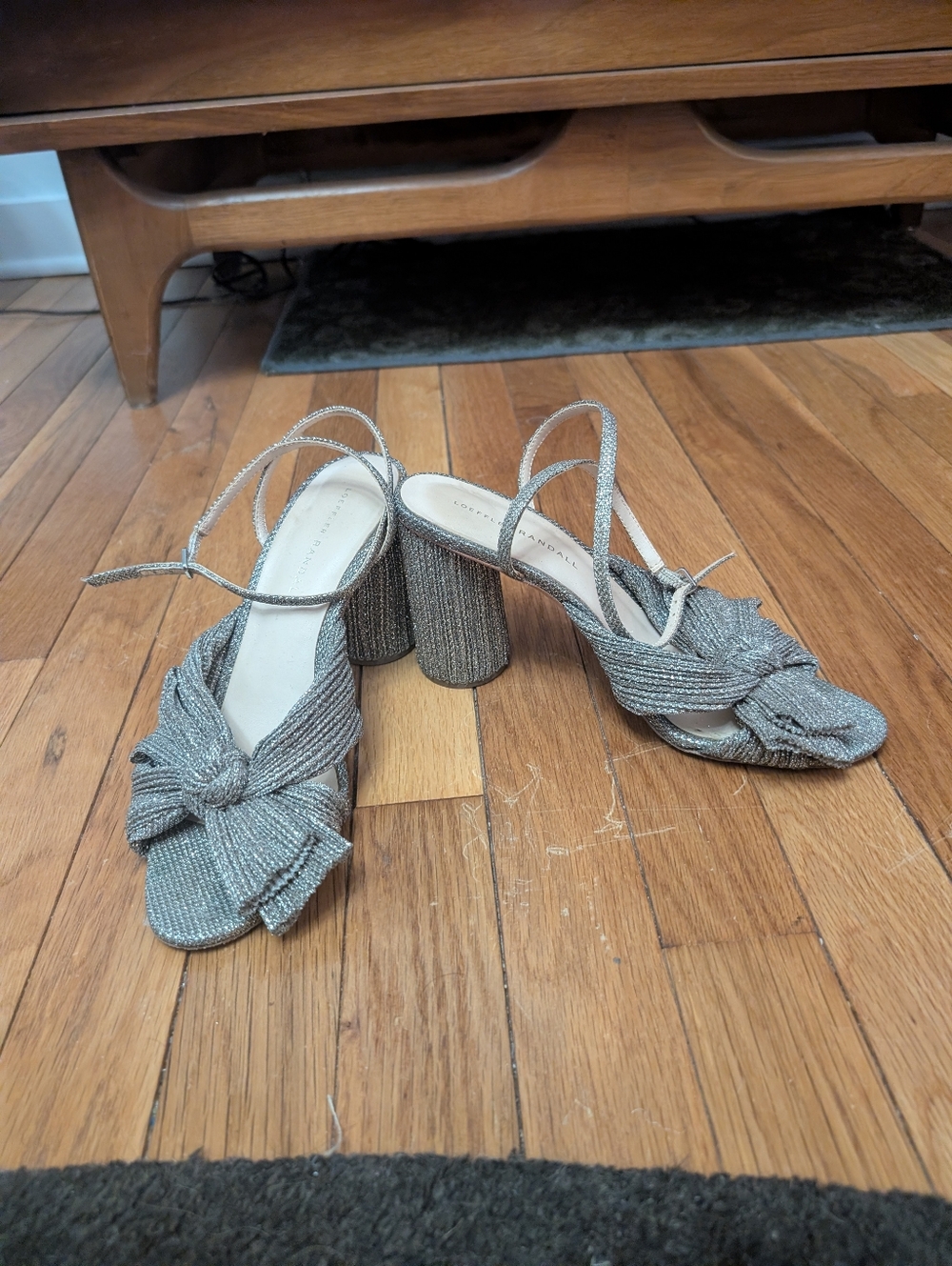 Loeffler Randal silver sparkle Camellia heels